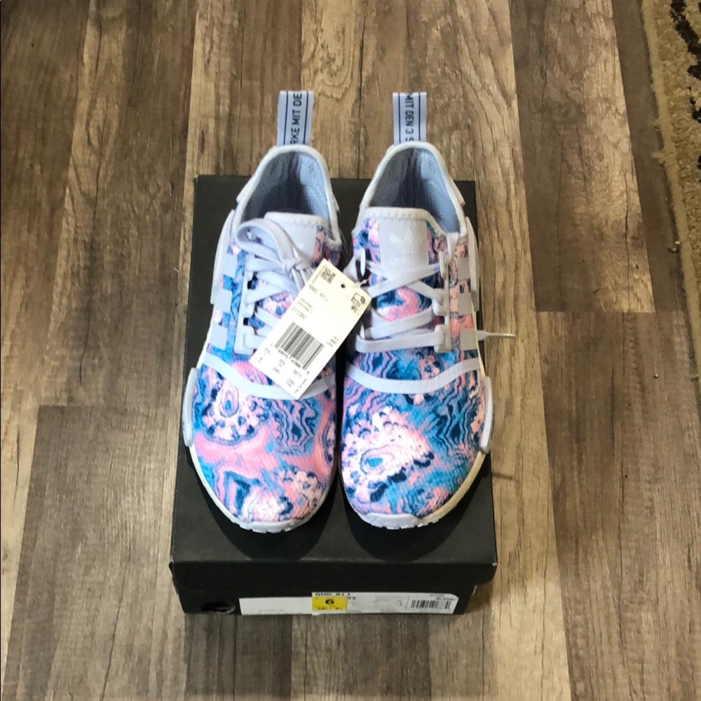 Adidas Blue and Pink Floral Sneakers Slip-On